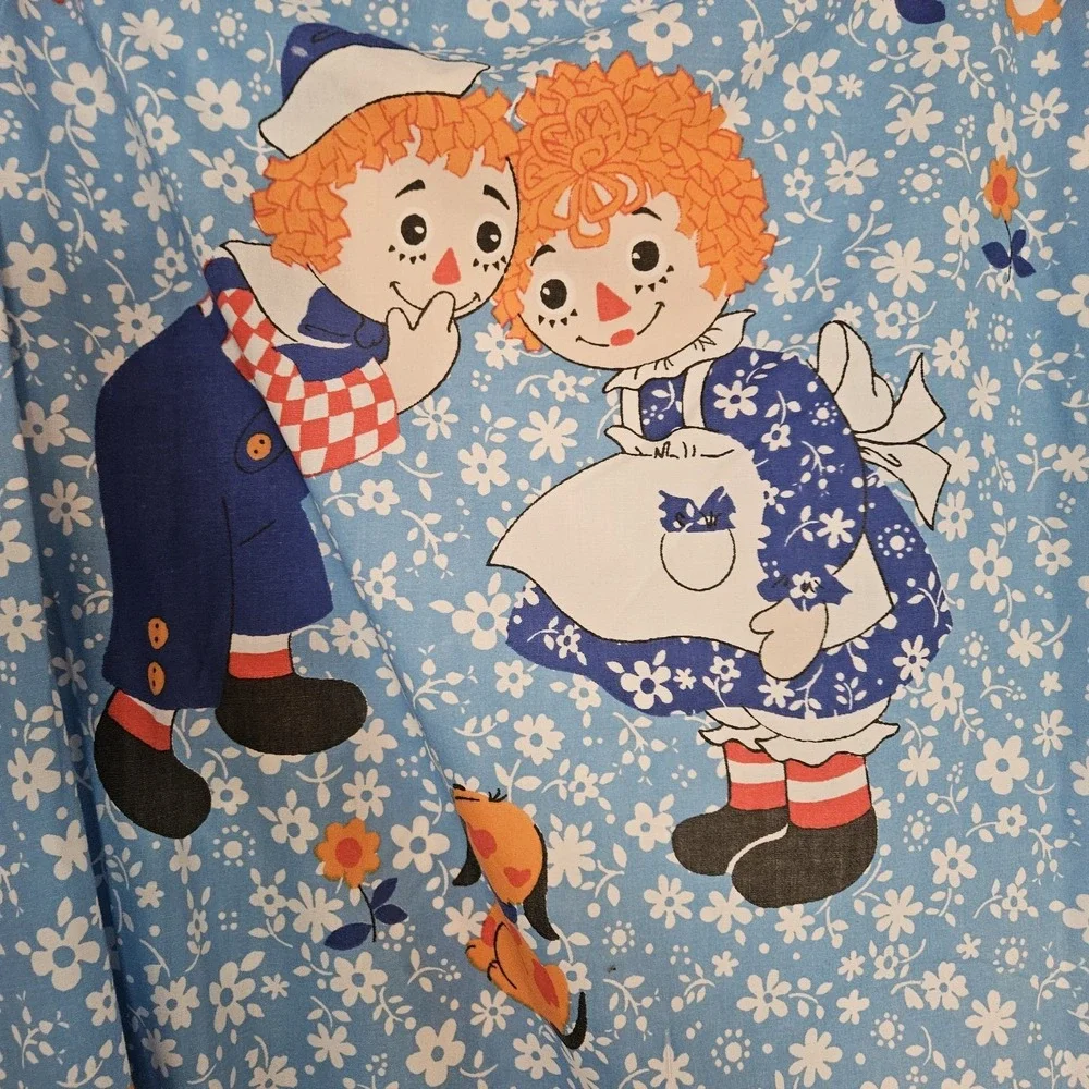 Vintage Raggedy Ann‎ & Andy Fitted Bottom Sheet Percale Twin Blue